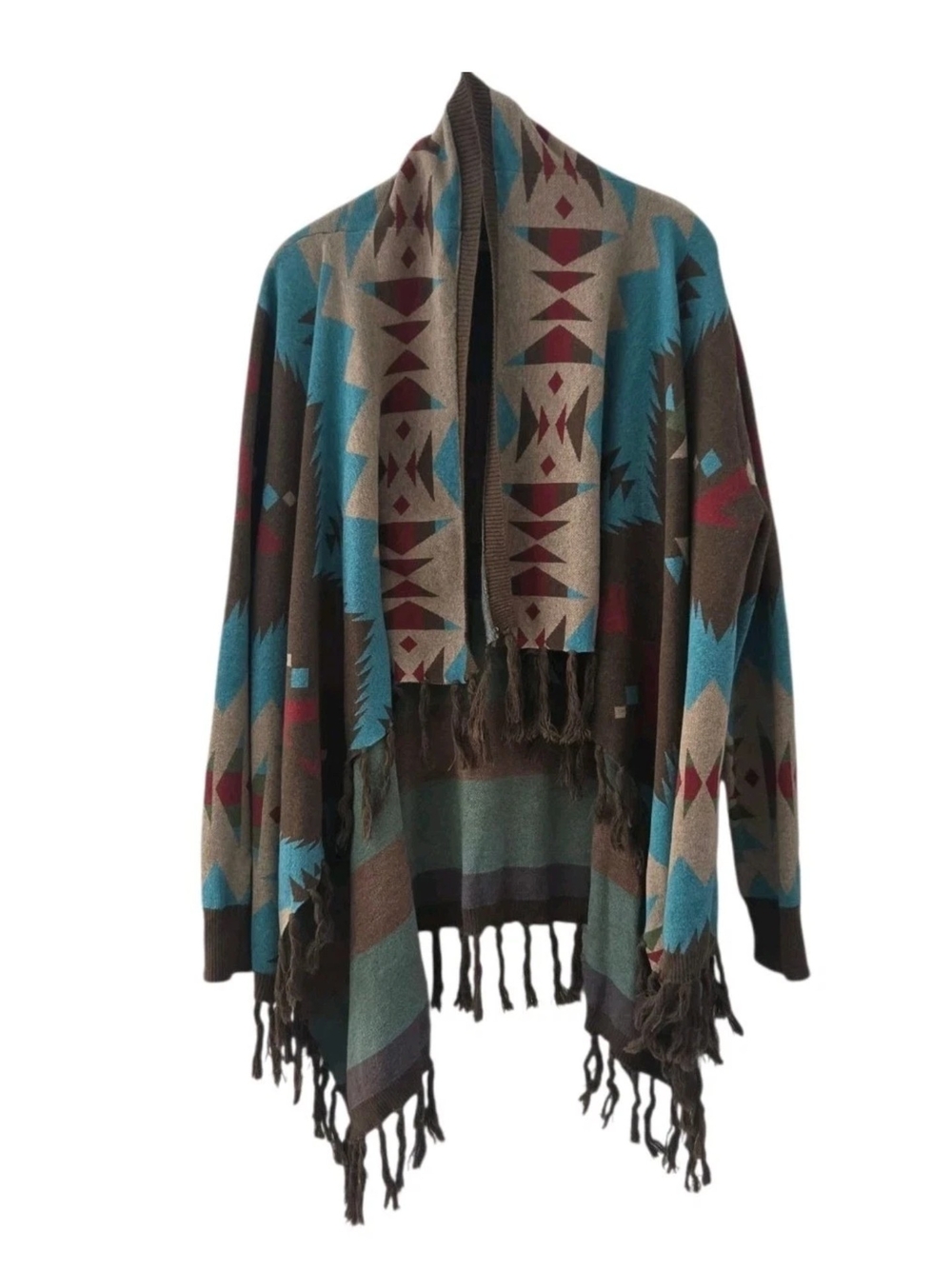 Tasha Polizzi Western Aztec Fringe Cardigan Southwestern Boho Cowgirl Size Large